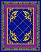 Rich Blue Golden Leaf Border Rug