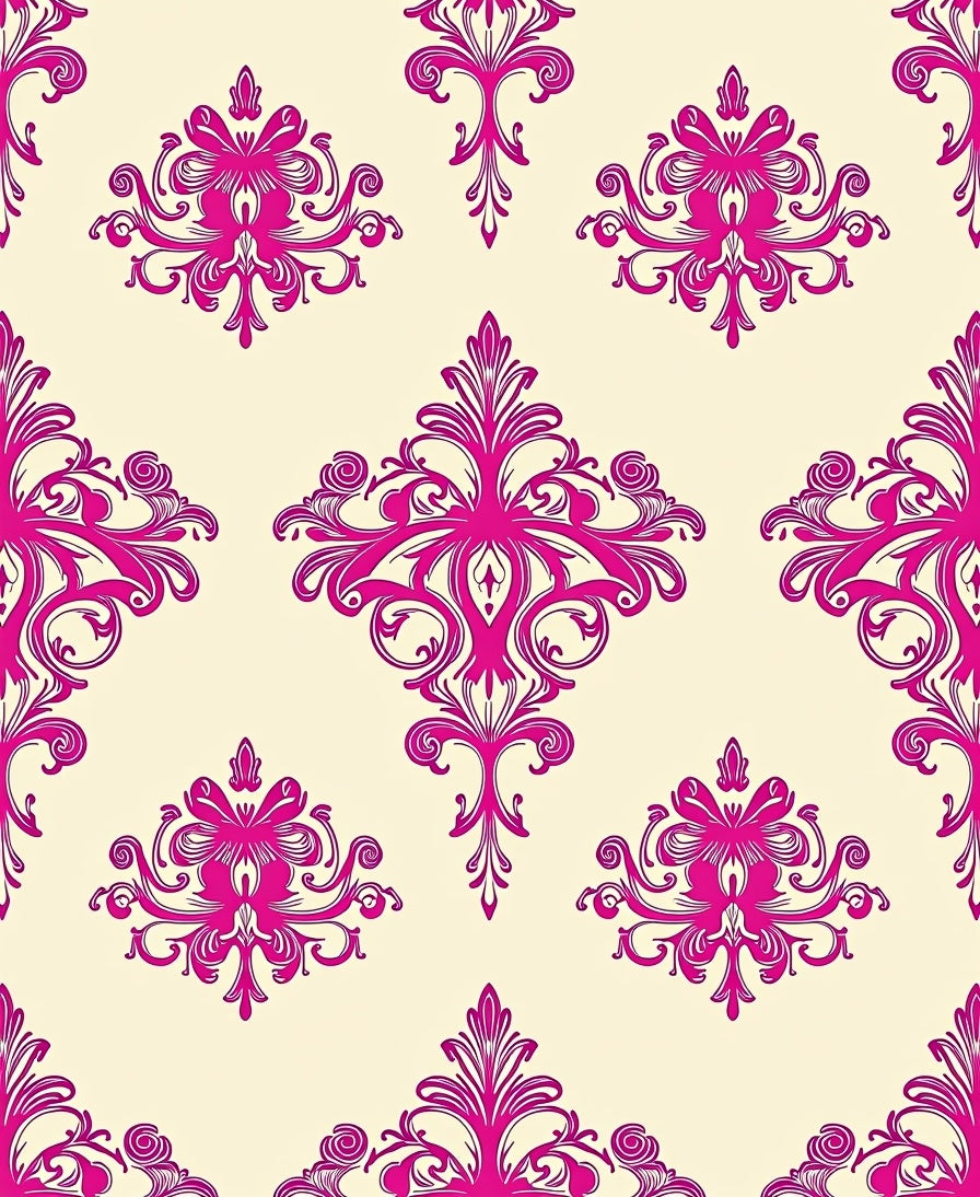 Vibrant Pink Baroque Swirl Damask Rug