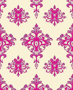 Vibrant Pink Baroque Swirl Damask Rug