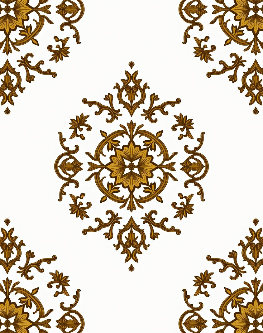 Ornate Golden Floral Medallion Corners Rug