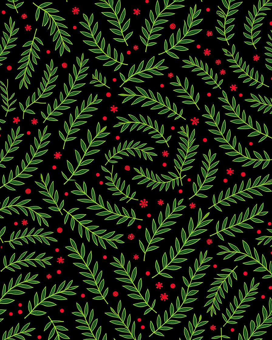 Green Leafy Branches with Red Berries Rug