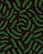 Green Leafy Branches with Red Berries Rug