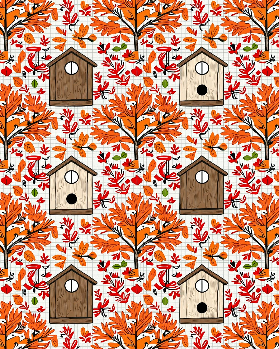 Woodland Birds Birdhouse Autumn Overlay Rug