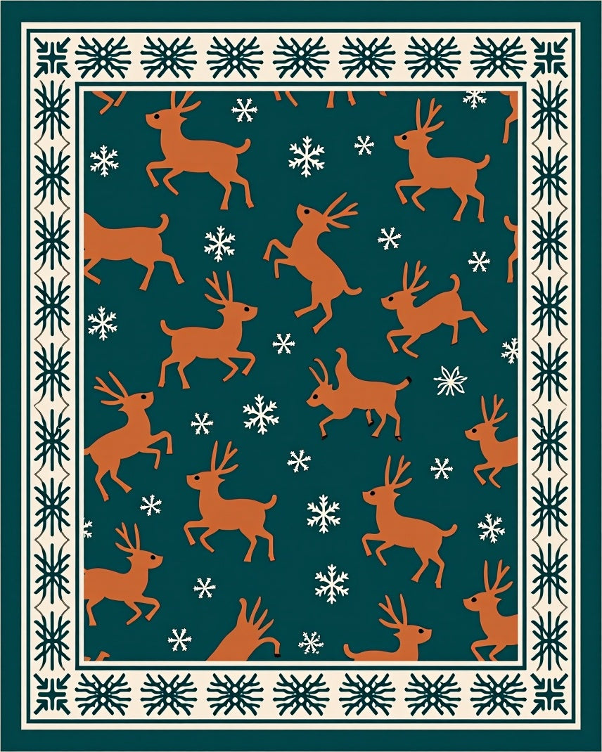 Rustic Copper Deer Snowflake Border Rug