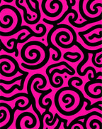 Vibrant Pink Black Swirl Abstract Rug