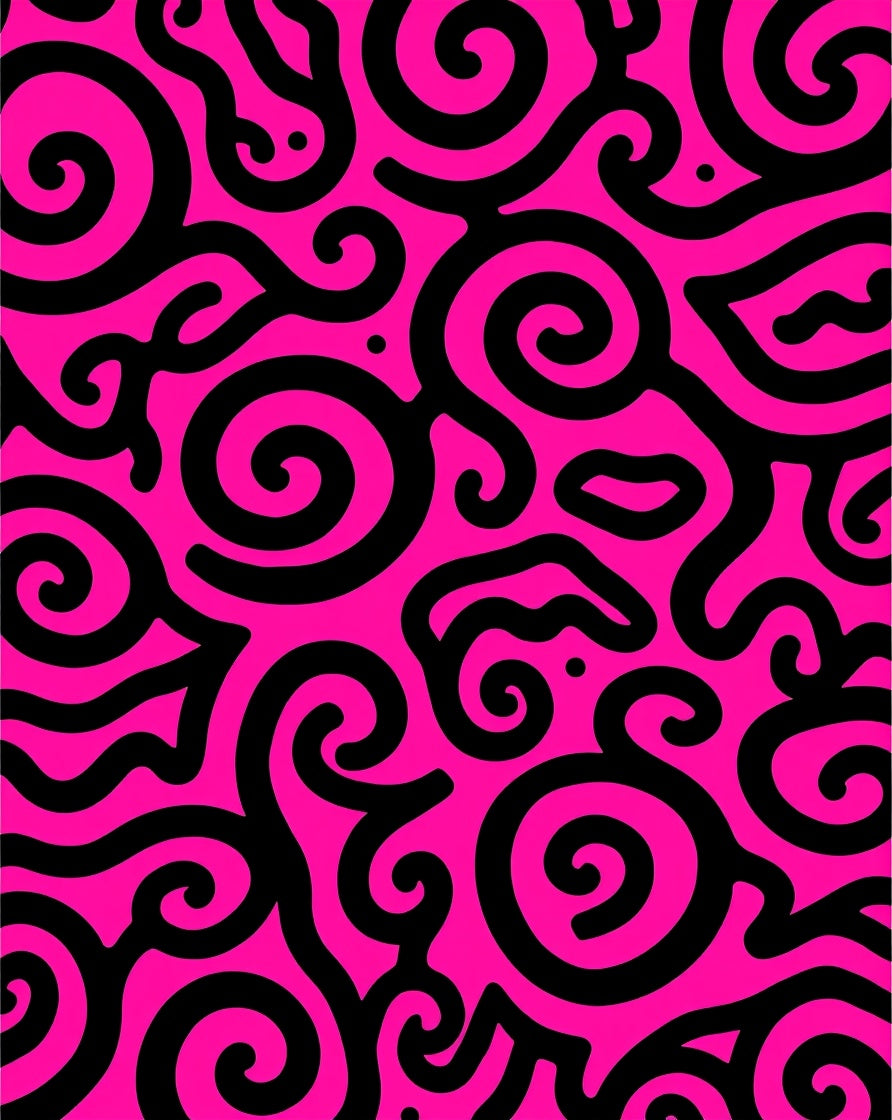 Vibrant Pink Black Swirl Abstract Rug