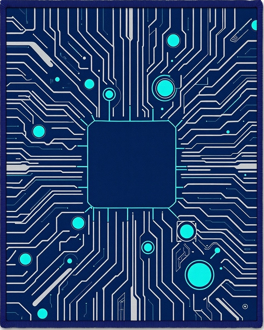Circuit Board Electric Blue Green Rug