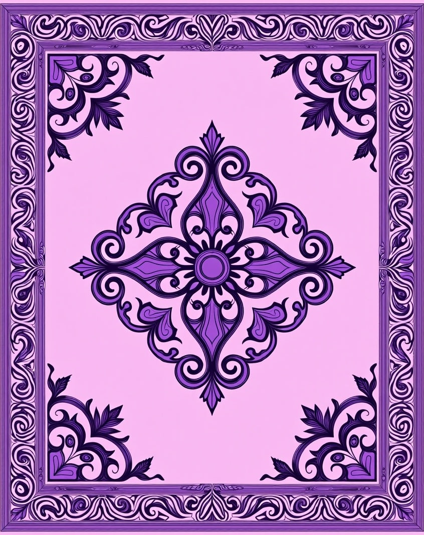 Elegant Purple Floral Scroll Rug
