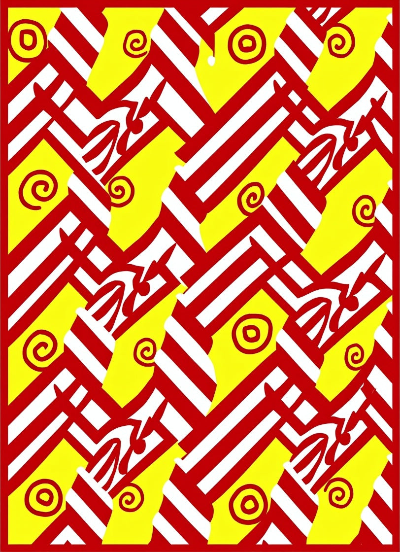 Bold Red Yellow Abstract Geometric Swirls Rug