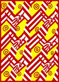 Bold Red Yellow Abstract Geometric Swirls Rug