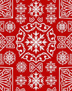 Red White Snowflake Mandala Rug