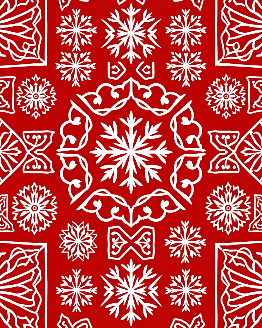 Red White Snowflake Mandala Rug