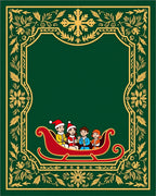 Festive Green Gold Sleigh Children Border Rug