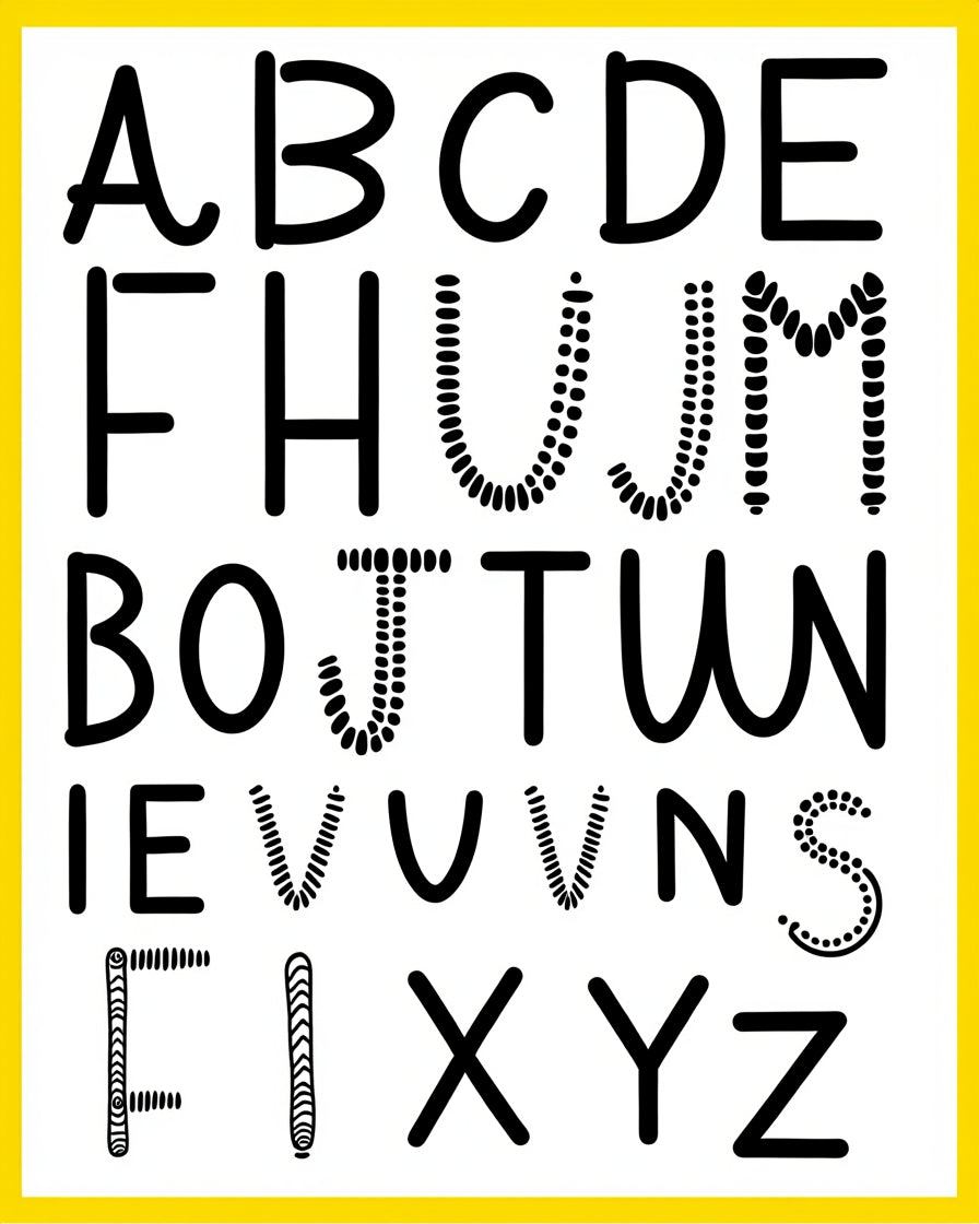 Textured Alphabet Black Graphic Rug
