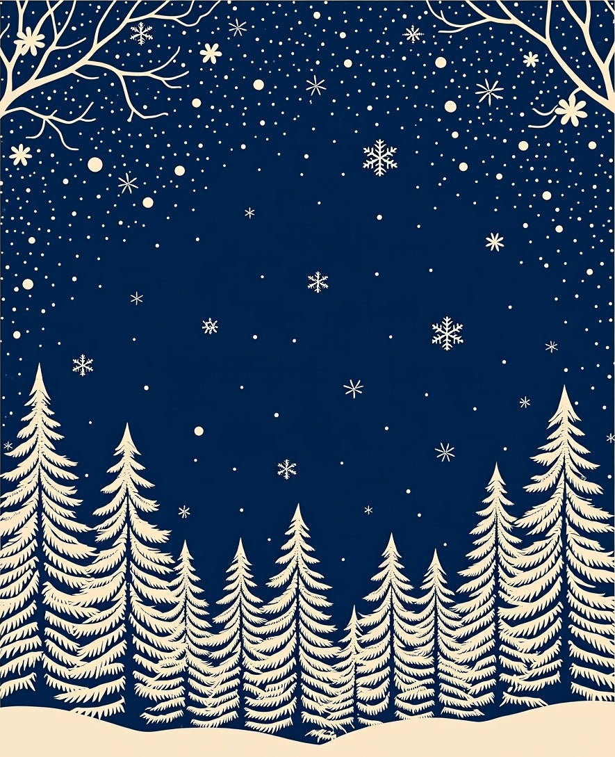 Midnight Winter Forest Snowfall Scene Rug