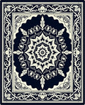 Dark Blue Floral Medallion Manor Rug