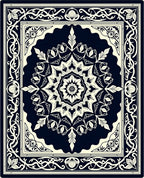 Dark Blue Floral Medallion Manor Rug