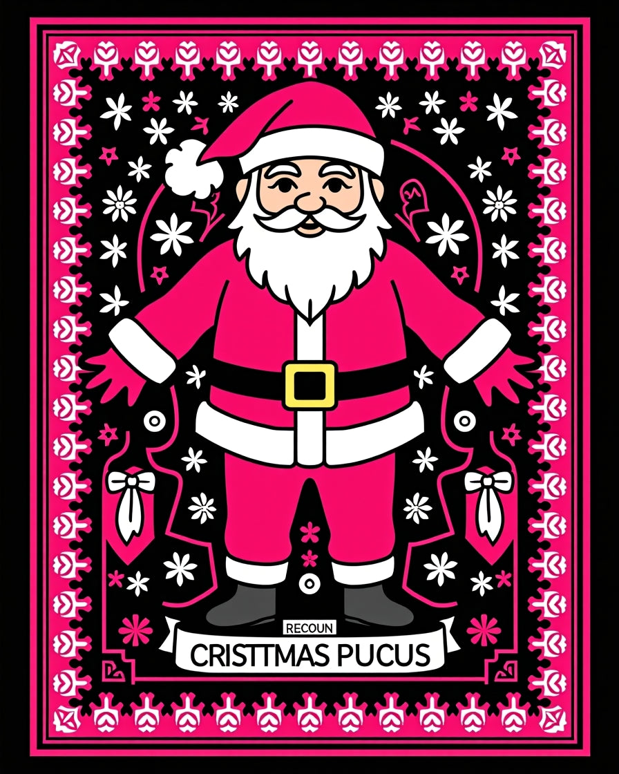 Vibrant Pink Santa Claus Folklore Rug