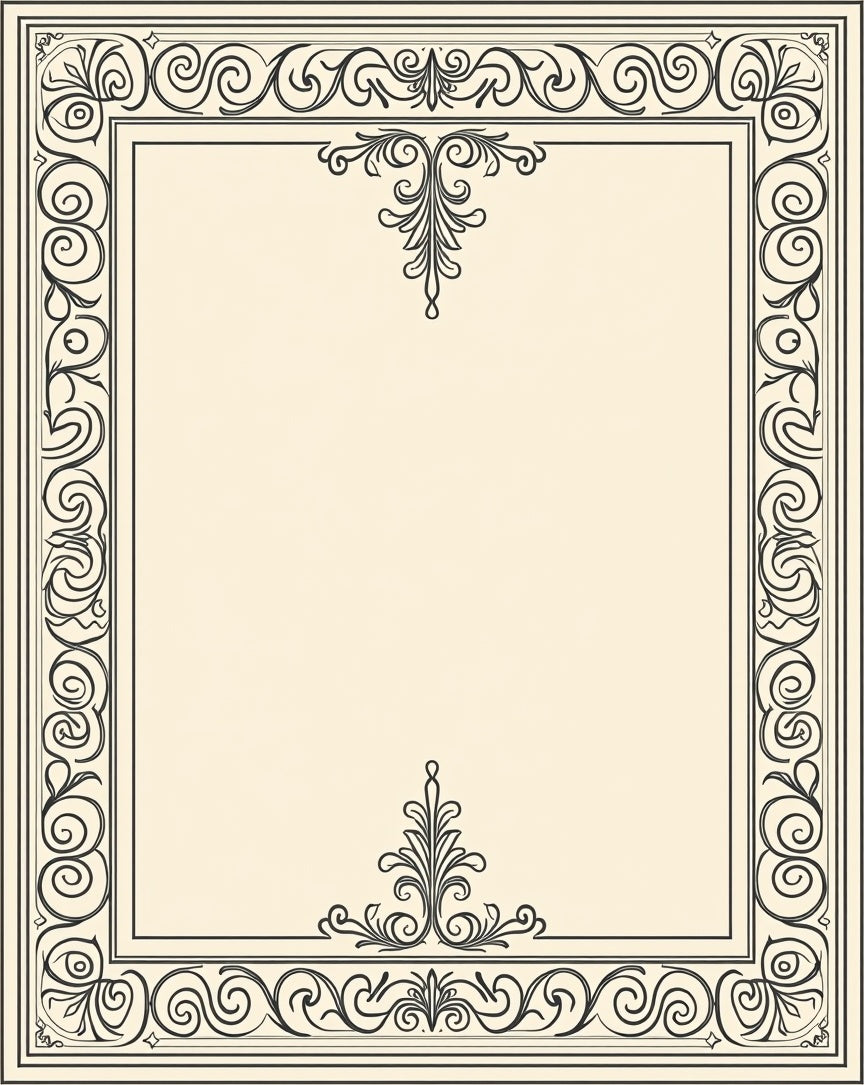 Elegant Black Scroll Border Cream Rug