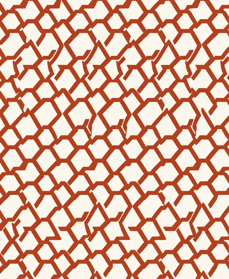 Terracotta Geometric Interlocking Hexagons Rug