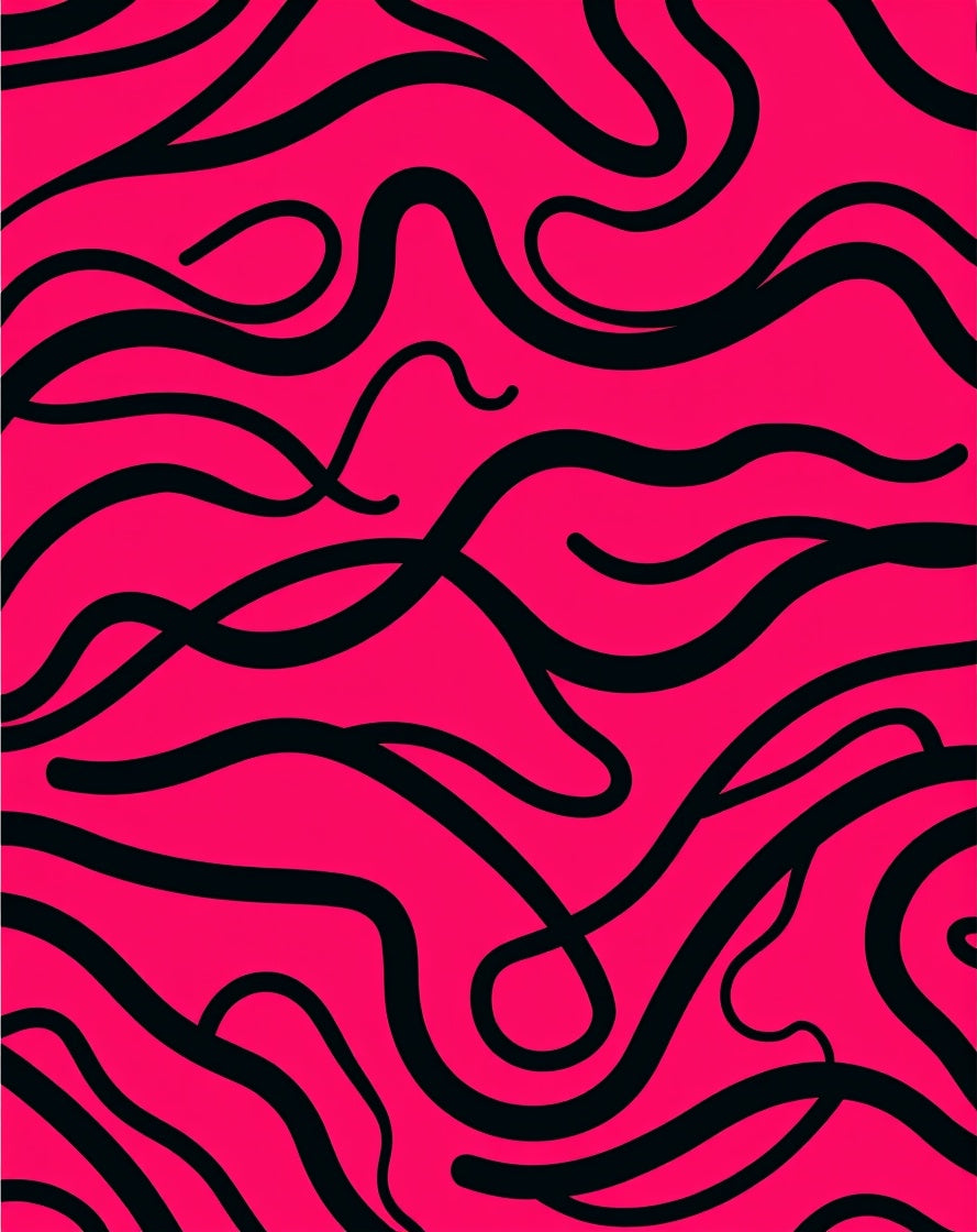 Vibrant Black Swirl Hot Pink Rug