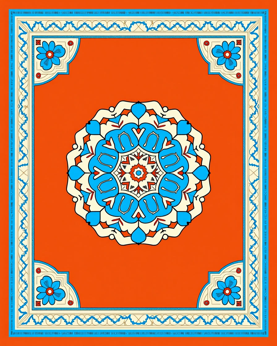 Vibrant Orange Floral Mandala Rug