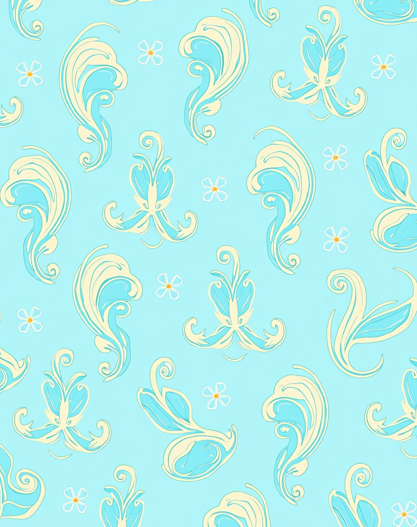Soft Blue Cream Swirl Floral Repeating Rug