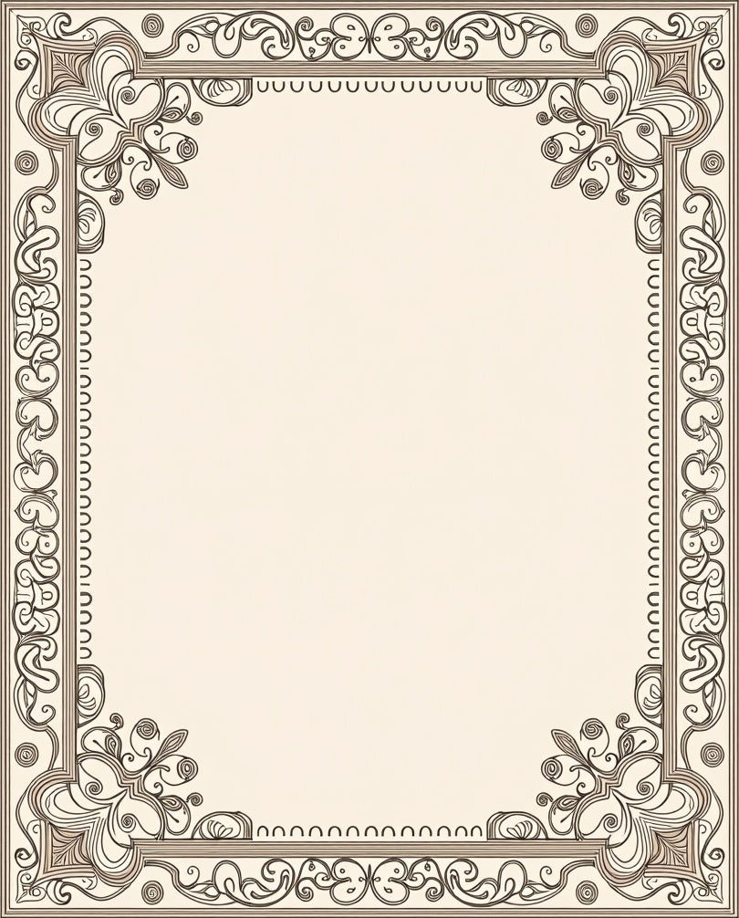 Ornate cream and brown scroll border Rug