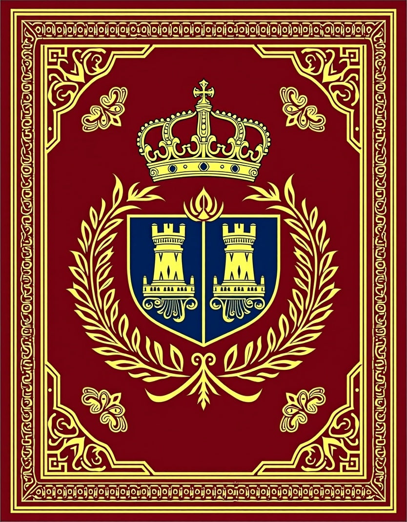 Crimson Gold Crown Laurel Emblem Rug