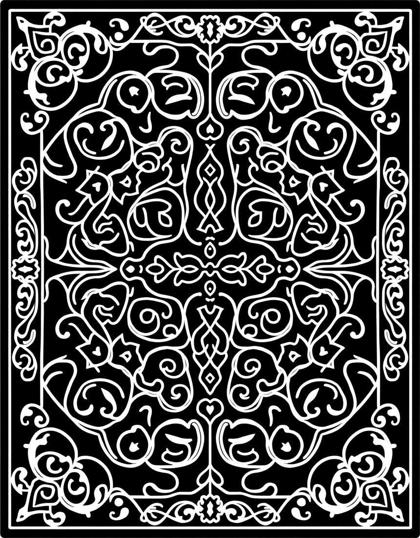 Black White Ornamental Rococo Swirl Rug