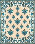 Teal Orange Floral Scroll Frame Rug