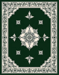 Forest Green Cream Floral Medallion Border Rug