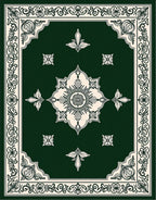 Forest Green Cream Floral Medallion Border Rug
