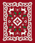Crimson Reindeer Snowflake Festive Border Rug