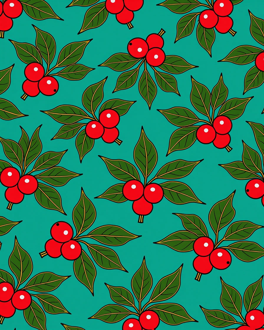 Red Berry Branches Teal Background Rug
