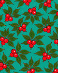 Red Berry Branches Teal Background Rug