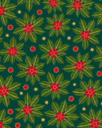Bold Red Berry Floral Green Rug