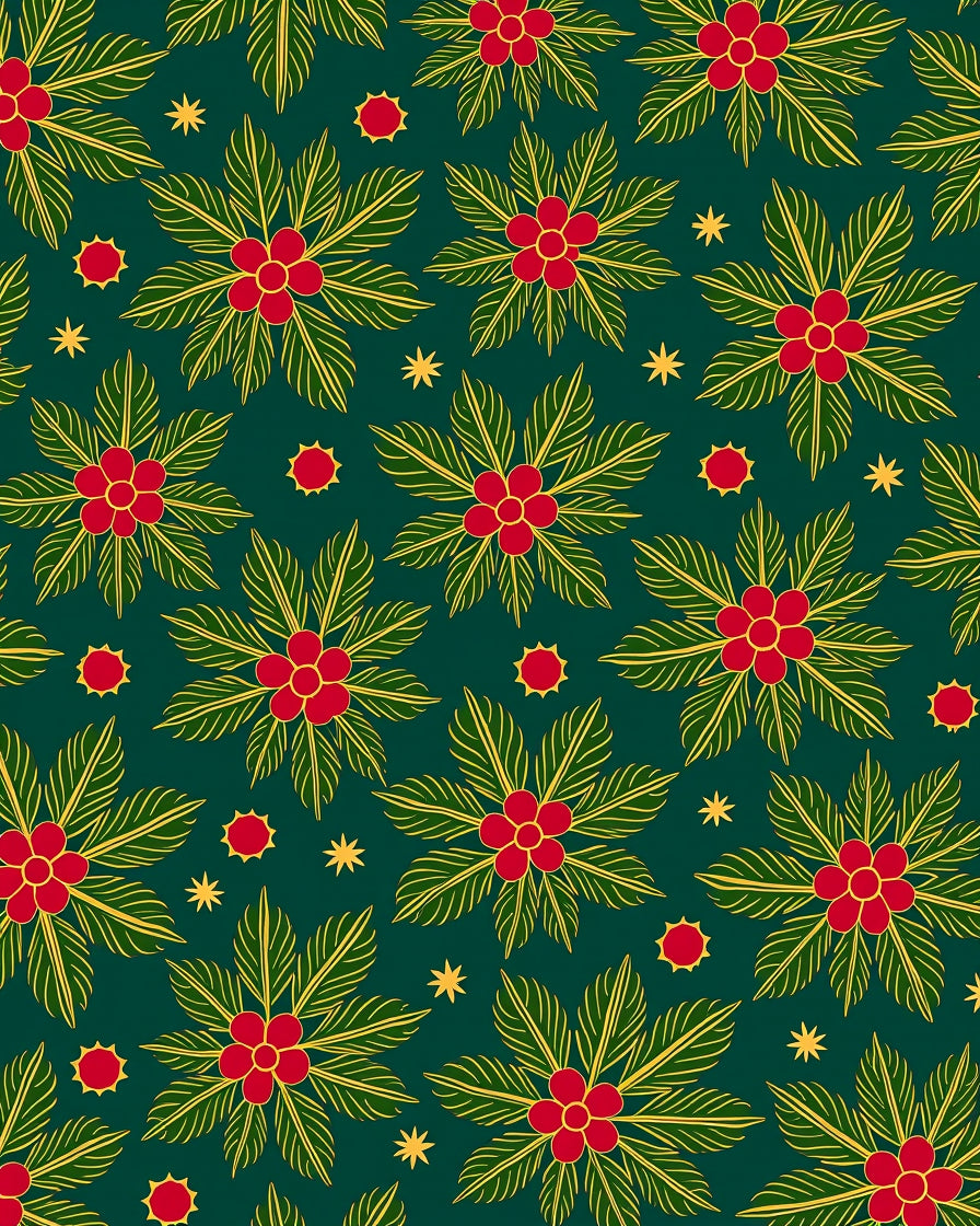 Bold Red Berry Floral Green Rug