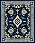 Navy Ivory Geometric Medallion Banded Rug