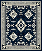 Navy Ivory Geometric Medallion Banded Rug