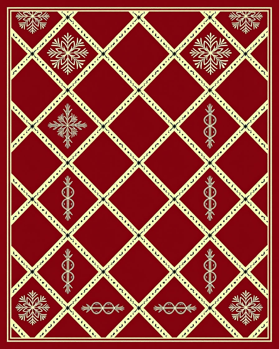 Crimson Lattice Snowflake Medallion Rug