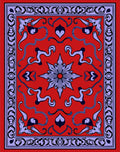 Crimson Indigo Floral Starburst Border Rug