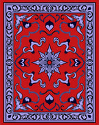 Crimson Indigo Floral Starburst Border Rug