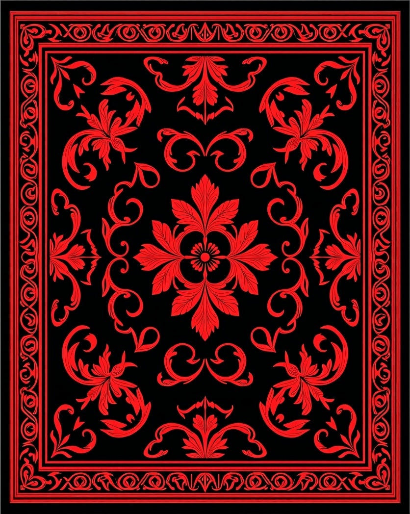 Bold Crimson Damask Floral Rug