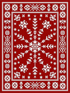 Crimson Snowflake Folk Art Rug