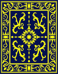 Navy Blue Golden Floral Medallion Rug
