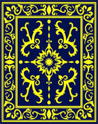 Navy Blue Golden Floral Medallion Rug