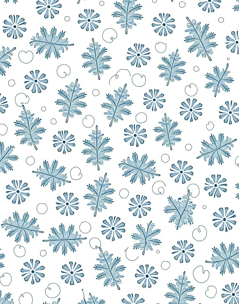 Blue Fern Floral Scattered Rug