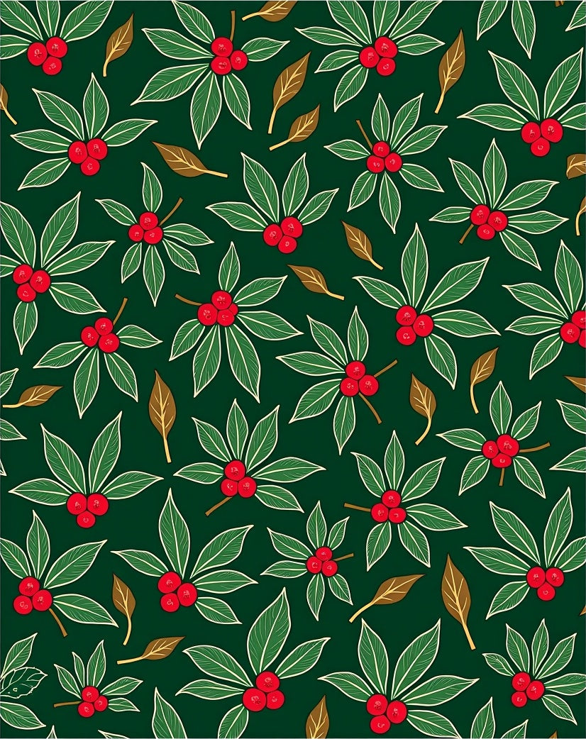 Deep Green Holly Berry Leaf Arrangement Rug