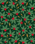 Deep Green Holly Berry Leaf Arrangement Rug